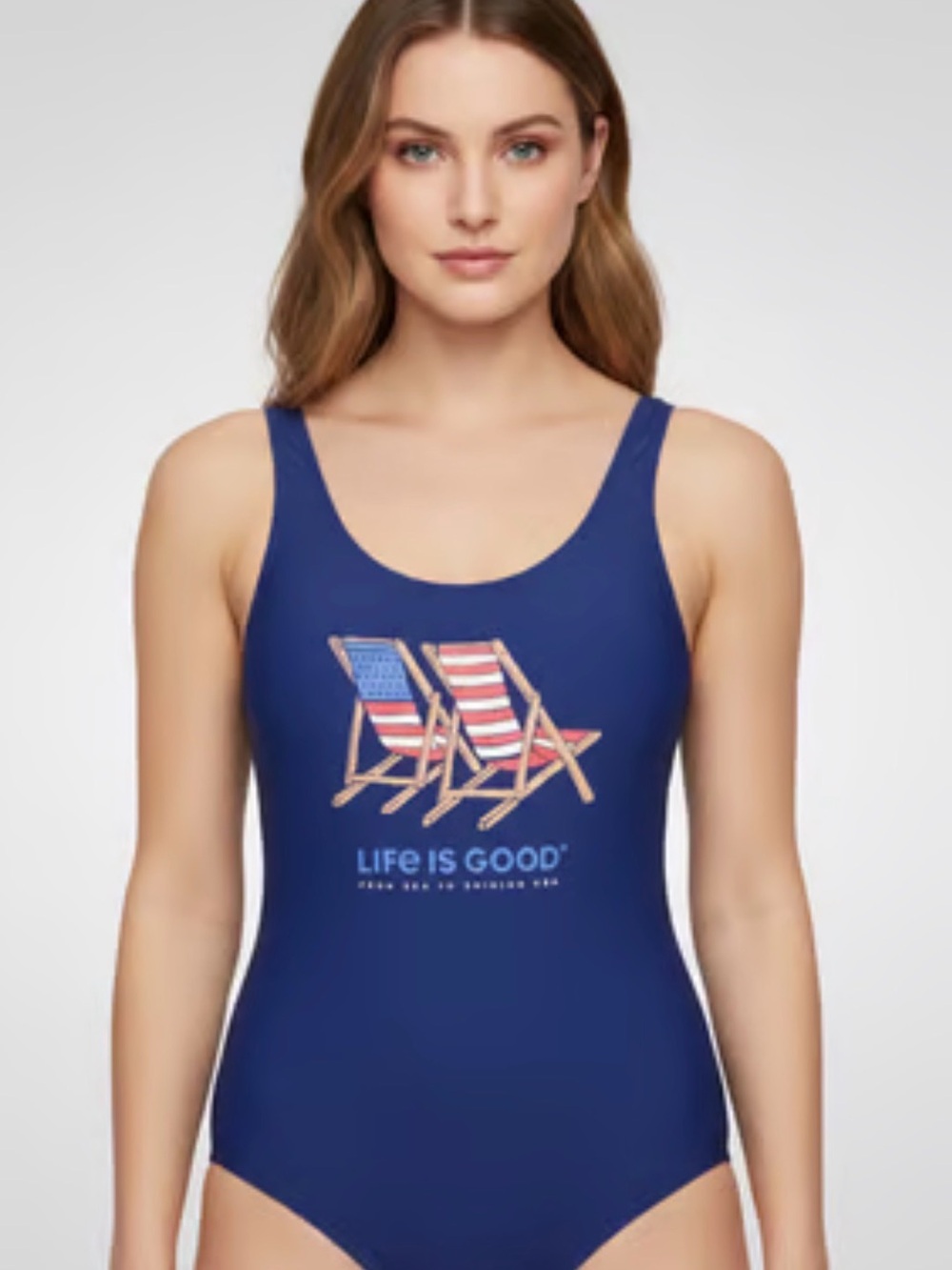 Life is Good | Americana USA Deck Chair Navy One Piece Swimsuit, large - Picture 2 of 10